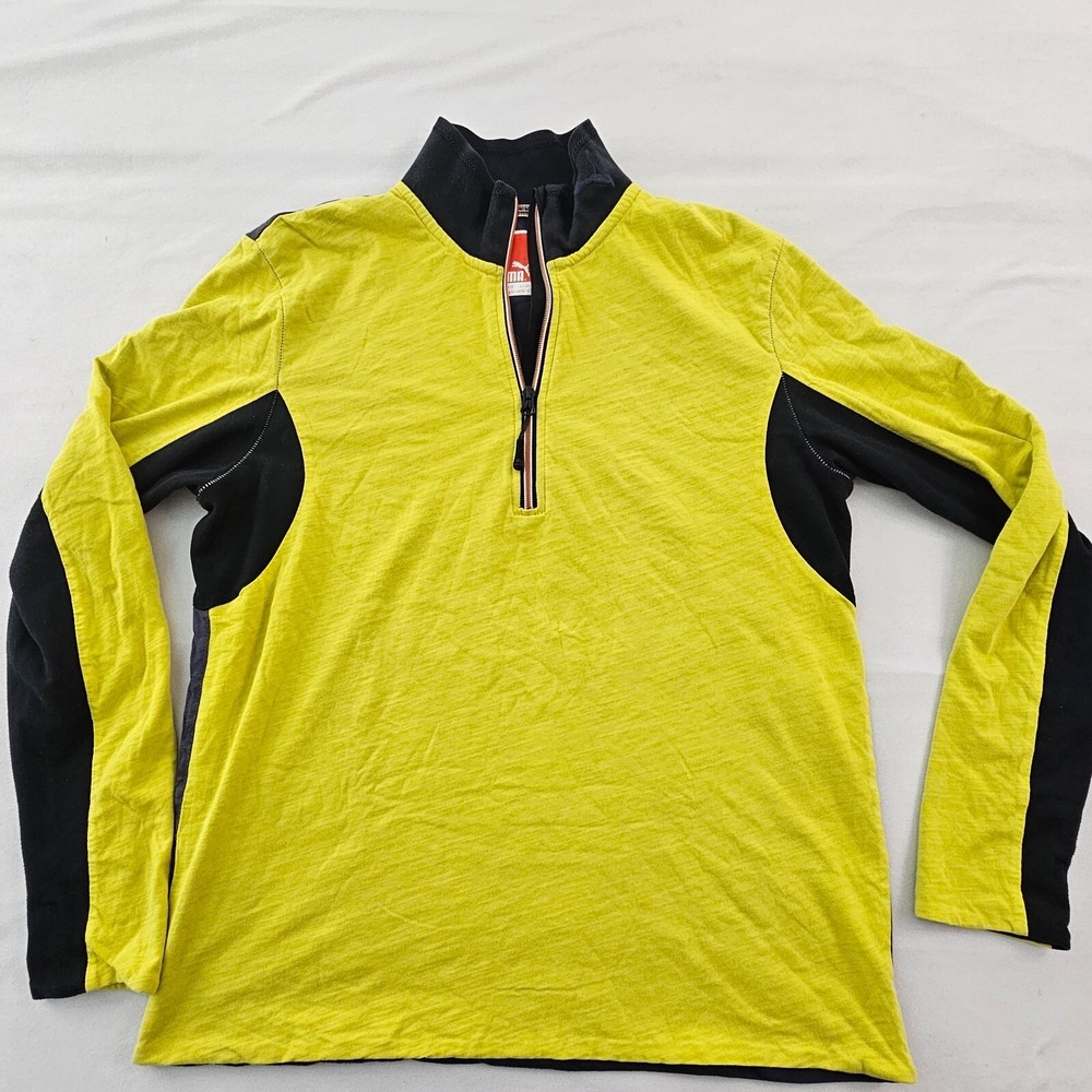 Puma Yellow Colorblock 1/4 Zip Long Sleeve Lightweight Sweatshirt Men's M